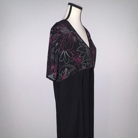 Perseption Woman Black Floral Dot Print Maxi Dress - Size 2X - Picture 3 of 5